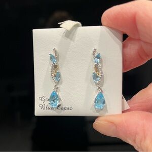 Blue Topaz 14k Gold over Sterling Silver Earrings w/ CR White Sapphires